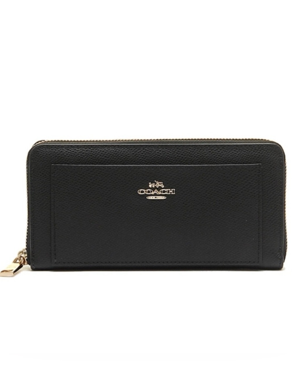 Coach Black Pebbled Zip-Around Wallet with Gold Logo